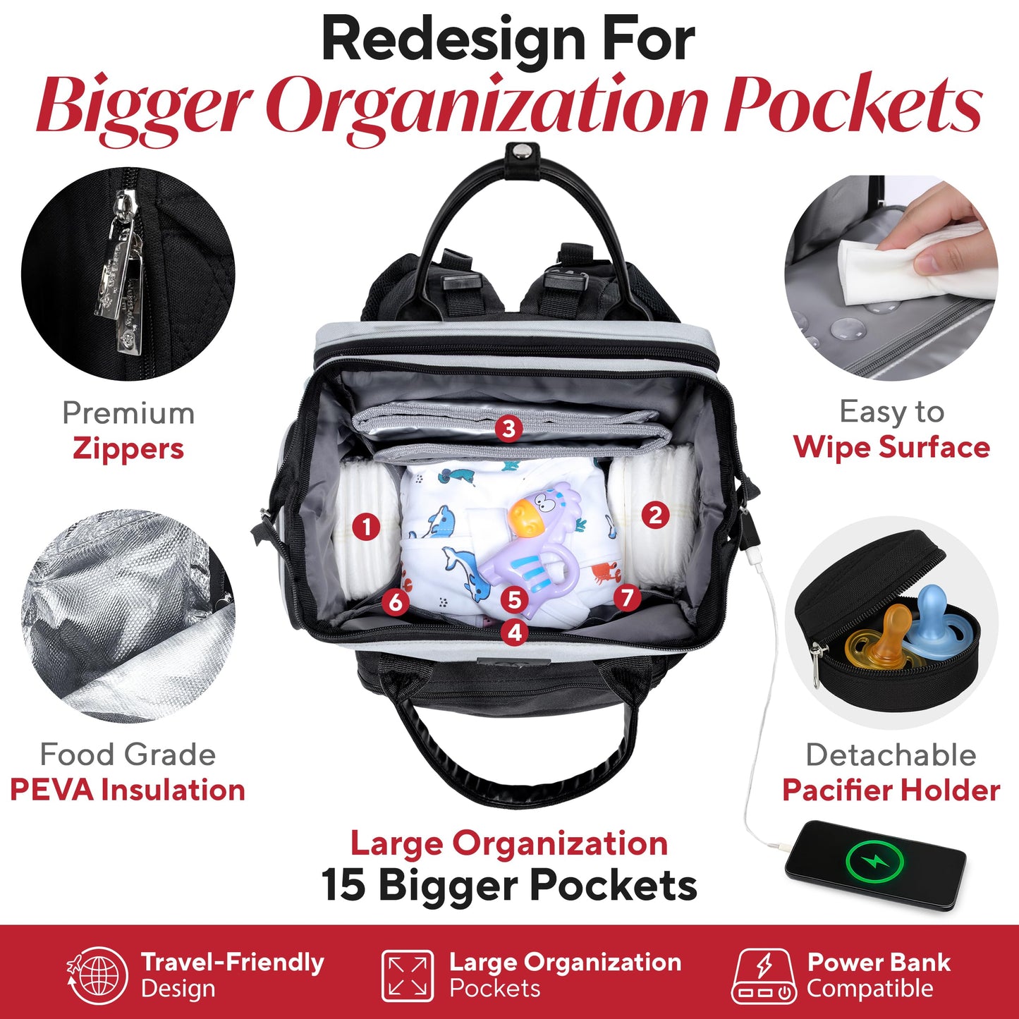 Award-Winning Baby Diaper Bag Backpack with Changing Station –Large Multifunction Waterproof Diaper Bag, Warm Bottle Pockets, Travel Baby Organizer Mom & Dad, Newborn Baby Essentials, Newborn Gift