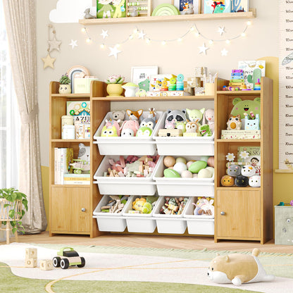FOTOSOK Toy Storage Organizer with 8 Toy Bins, 55''Large Toy Organizers and Storage with Top Shelf, Toy Storage and Kids Bookshelf with 6 Storage Cubbies, Playroom Storage and Organization Bins, White