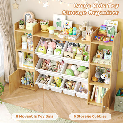 FOTOSOK Toy Storage Organizer with 8 Toy Bins, 55''Large Toy Organizers and Storage with Top Shelf, Toy Storage and Kids Bookshelf with 6 Storage Cubbies, Playroom Storage and Organization Bins, White