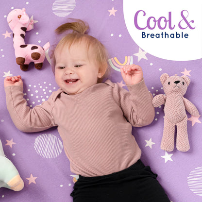 GROW WILD Unicorns & Rainbows Fitted Crib Sheets Girl (3 Pack) - Soft Jersey Cotton Fitted Sheet, Toddler Bed Mattress & Baby Crib Bedding Set for Girls, Baby Girl Nursery Crib - Pink, Purple & White