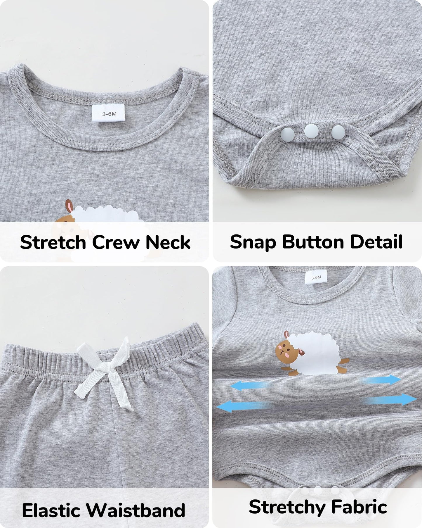Jecson Newborn Boy Clothes Baby Boy Outfits Summer Set 6-Piece Cotton Short Sleeve Top and Shorts for 0-18M