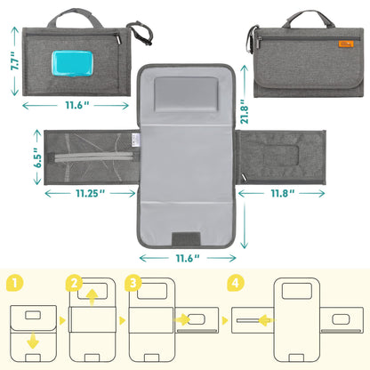 Kopi Baby Portable Diaper Changing Pad - Baby Diaper Changer Travel Bag with Wipes Pocket, Smart Design Portable Changing Mat, Infant Travel Station Kit, Gift for Newborn Girl & Boy - Grey, Classic